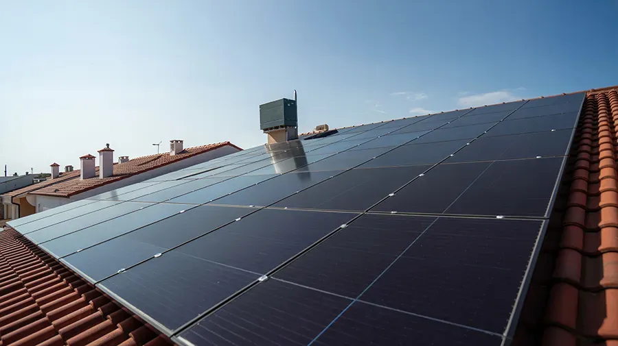Toit de maison avec panneaux photovoltaïques